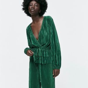 Zara green pleated blouse
